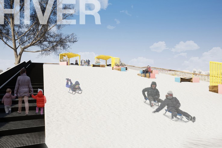 En hiver, la butte se transforme en zone de glisse