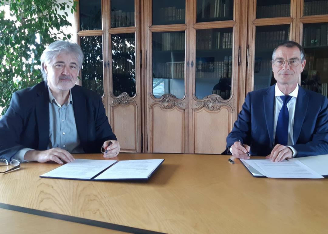 Christian Guellerin, directeur général de L’École de design Nantes Atlantique et Christophe Germain, directeur général d’Audencia.